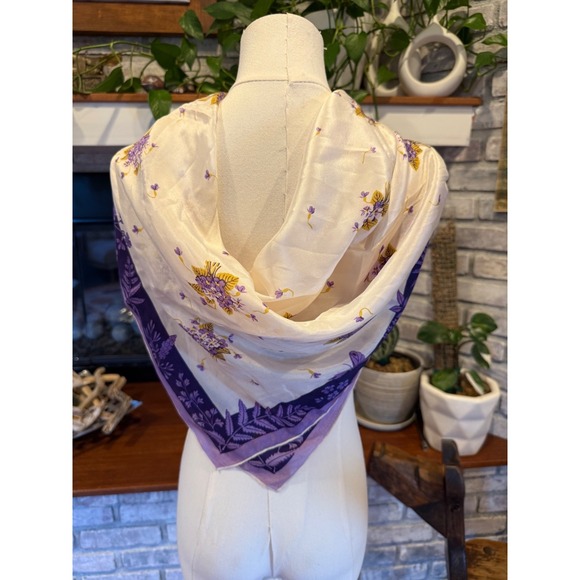 Jo Copeland Accessories - Jo Copeland Floral Bouquet Scarf Coquette 1960s | Purple Cream | 35" Square